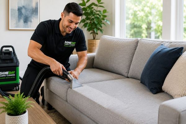 Upholstery cleaning on a sofa